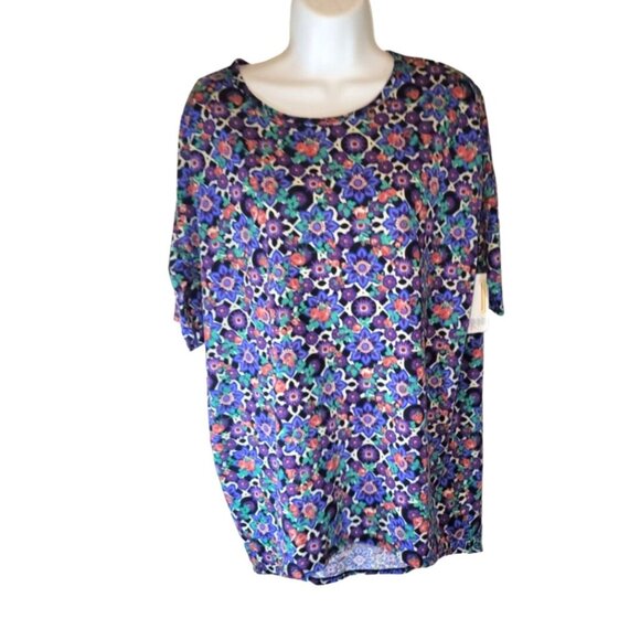 LulaRoe Blue Floral Design Shirt Top Blouse Irma Size XS Oversize NEW NWT - Picture 1 of 3